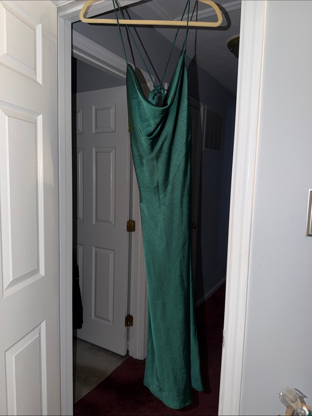Hello Molly Emerald Green Satin Cowl Maxi Dress